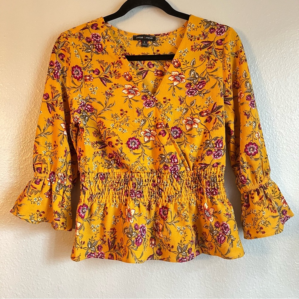 Moa Moa Womens Small Yellow Faux Wrap Top
